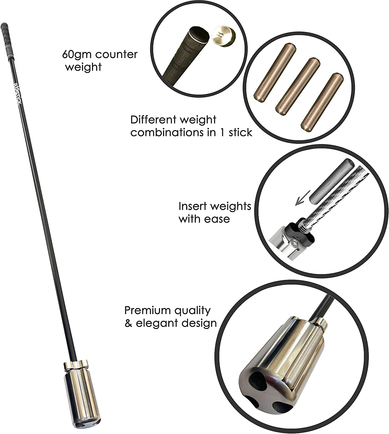 Rypstick product used for speed training, broken into four different images showing each part of the product up close.