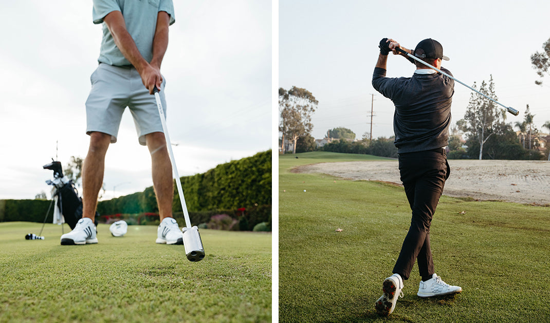 Golfer improving swing tempo during lesson